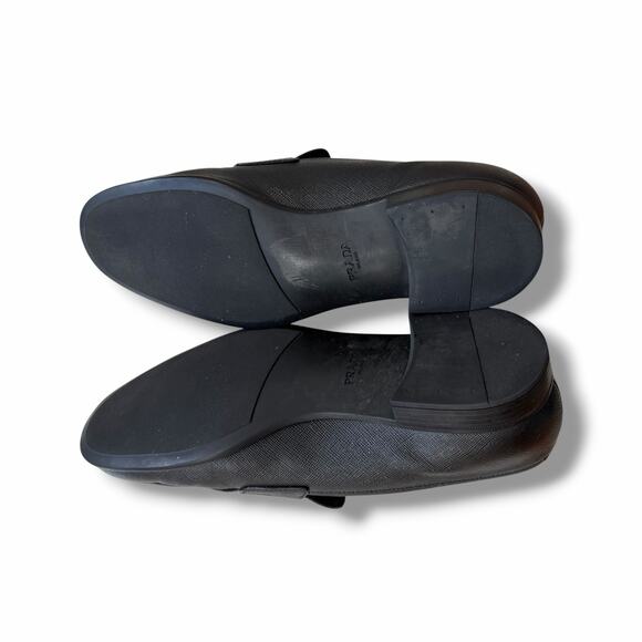 Prada Black Saffiano Leather Loafers Logo Unisex Men Size 6 - Women Size 9.5 main image 6